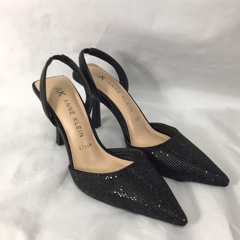Anne Klein Iflex Women’s Black Sequins Heel Strap Pumps Size 8 Great Condition - Picture 2 of 11